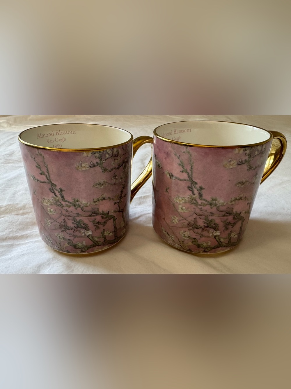 Vincent Van Gogh Porcelain Art Mug with Almond Blossoms Pink Gold Museum